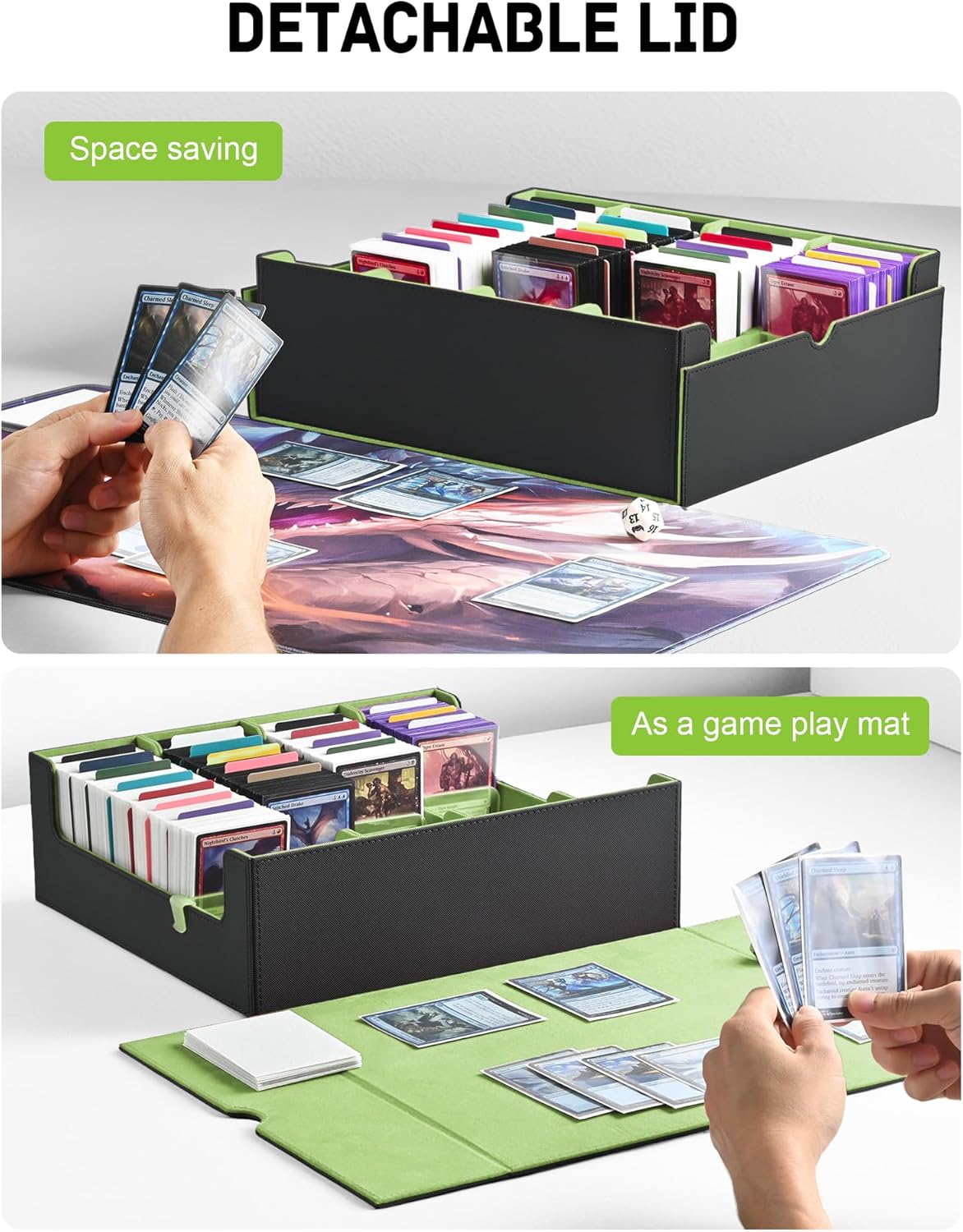 ZLCA Card Storage Box for MTG PTCG, Commander Deck Box Holds 3000+ Cards, Card Storage Case with 4 Stoppers, Card Organizer for TCG Sport Cards (Black) - PuriLite