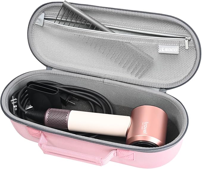 RLSOCO Case for Dyson Supersonic Travel Hair Dryer and Attachments - Pink Protective Carrying Case for Dyson Travel Hair Dryer, Shockproof, Dustproof, Water-Resistant, for Travel & Daily Storage