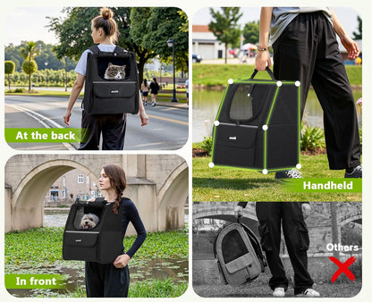 Pecute Expandable Cat Backpack Carrier, Small Dog Backpack Carrier, Pet Backpack Carriers for Cats Dogs Puppy Kitten, Cat Carriers Bag Carrying for Travel Hiking Bike Riding Walking Outdoor,Grey - PuriLite