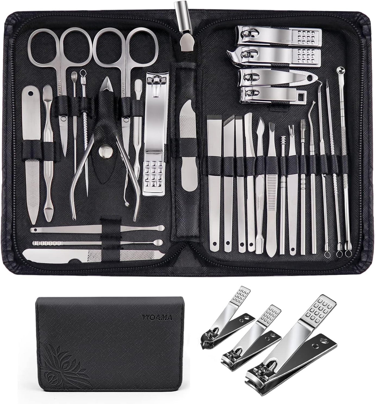 WOAMA Manicure Set 30 in 1 Nail Clipper Set Nail Kit for Women Men Stainless Steel Manicure Kit Professional with Travel Case - PuriLite