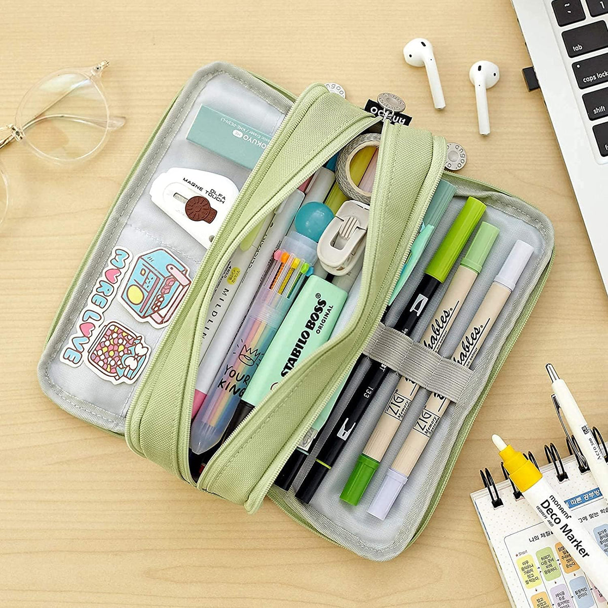 Big Capacity Pencil Case, OLIYuMi 3 Compartment Pencil Pouch Pencil Bag Storage Box Stationery Organizer Makeup Bag with Zipper Closure for Student Office College Boys and Girls (Pink) - PuriLite