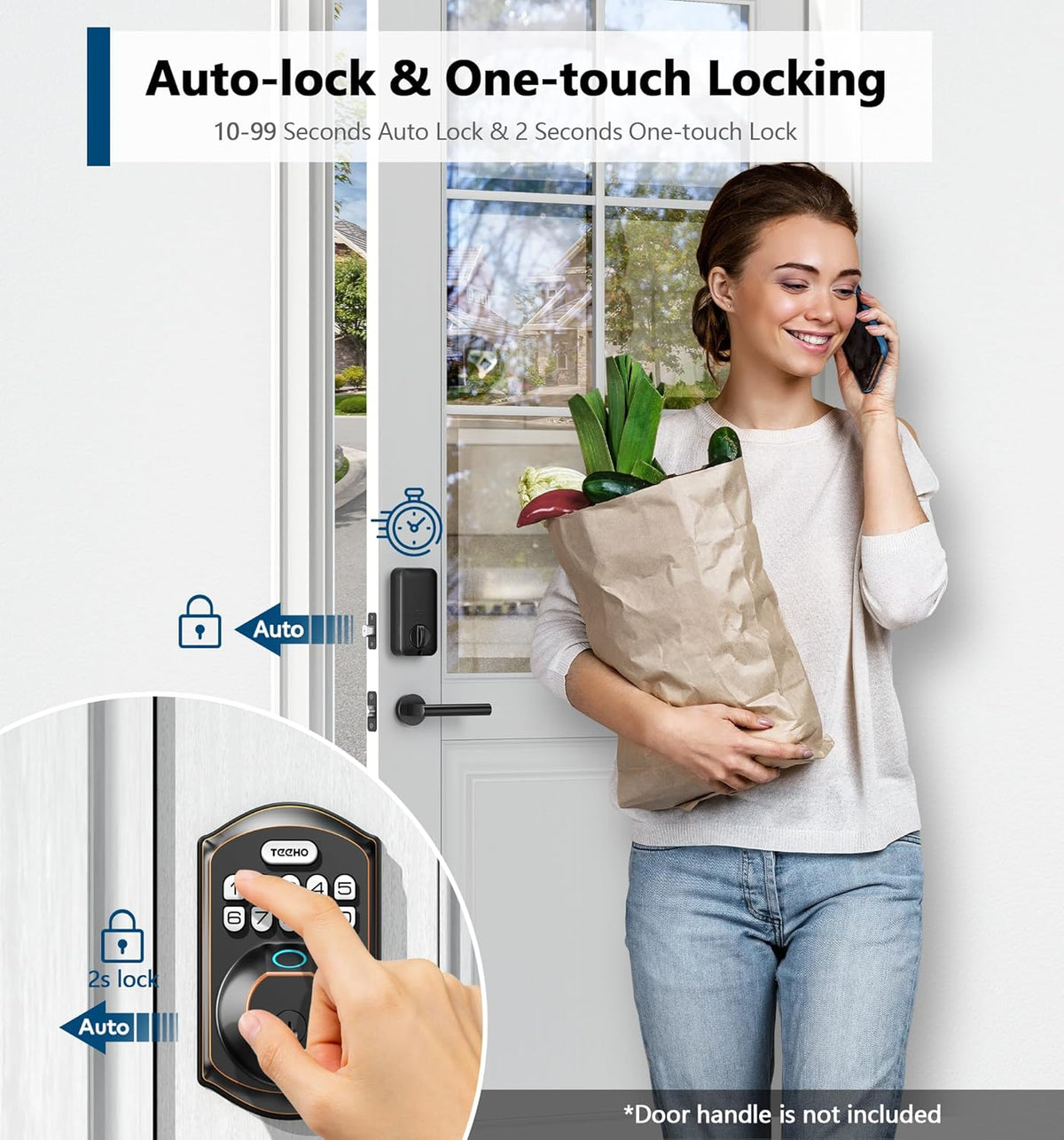 TEEHO TE002 Fingerprint Door Lock, Smart Keyless Entry Electronic Keypad Deadbolt for Front Door - Auto Lock - Easy Installation - Matte Black - PuriLite