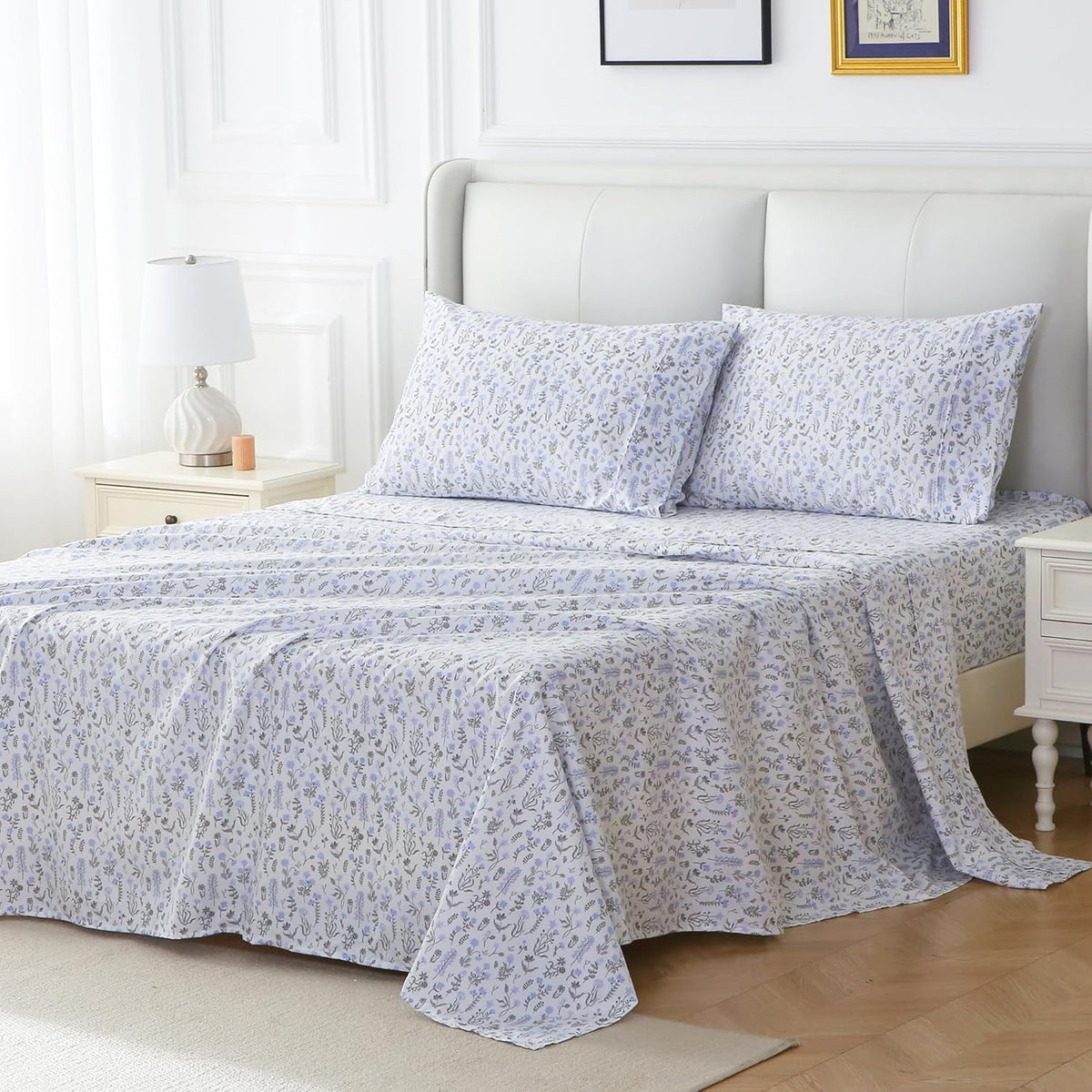Viviland Floral Queen Sheet Set - 4 Piece Vintage Pink & Yellow Flower Patterned Bed Sheets - Soft, Breathable Microfiber Sheets with Deep Pocket, Non-Slip Fitted Sheets & Pillowcases - PuriLite