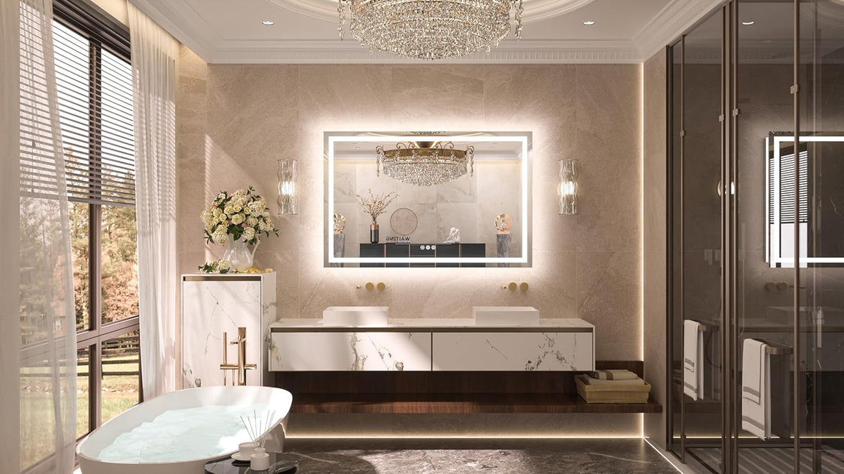 TETOTE LED Bathroom Mirror 20x28 Frontlit & Backlit Lighted Vanity Mirror Anti Fog Stepless Dimmable 3 Colors White/Warm/Natural,Double Lights,Wall-Mounted(Horizontal/Vertical) - PuriLite