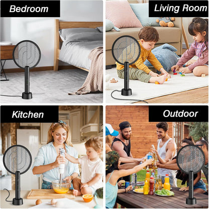 Gooqand Bug Zapper Racket, 2 in 1 Electric Fly Swatte with 3 Layer Safety Mesh, 4000V Fly Zapper with USB Rechargeable, Indoor Outdoor Fly Racket for Bedroom, Kitchen, Camping - PuriLite