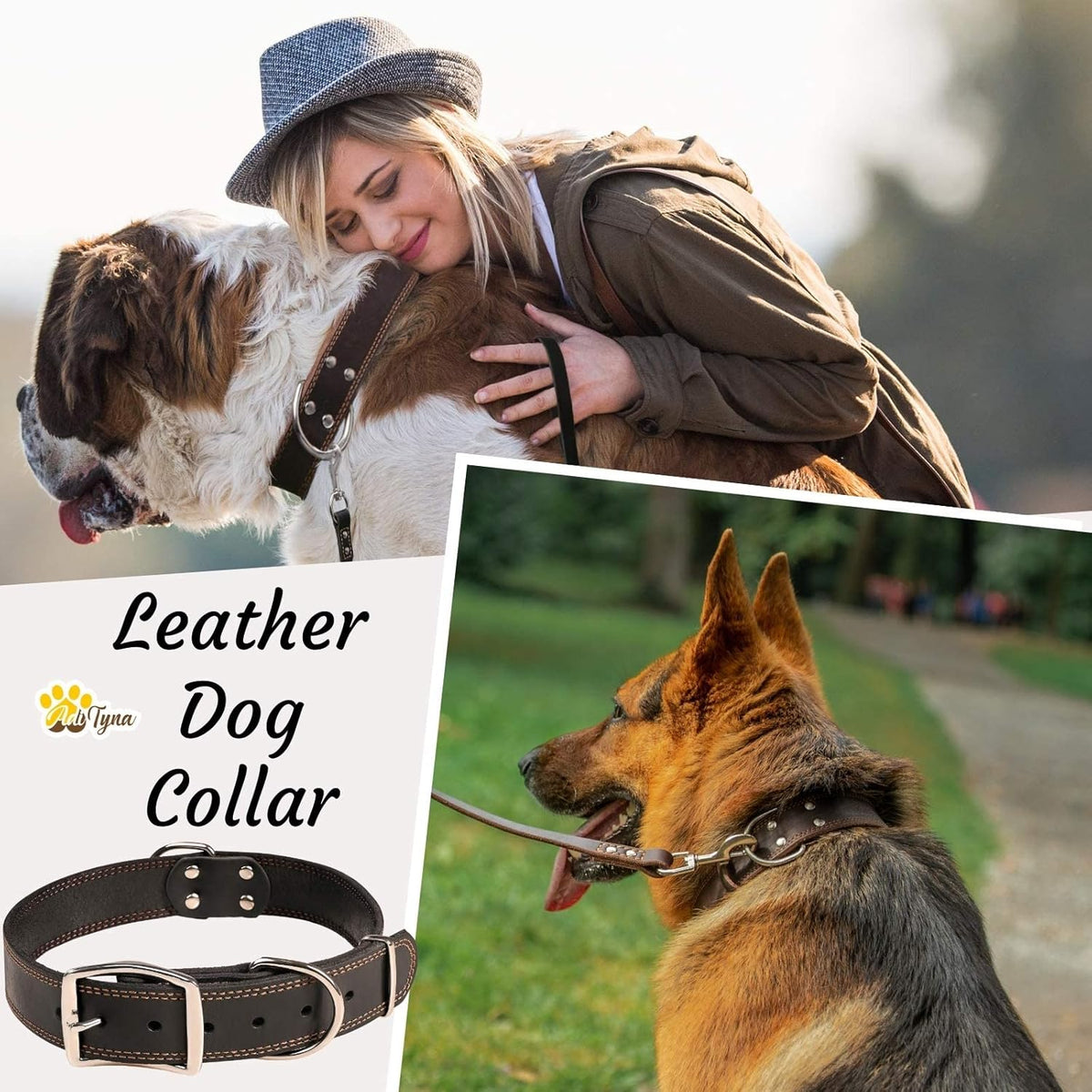 ADITYNA Heavy-Duty Leather Dog Collar for Medium Dogs - Soft and Strong, 100% Genuine Leather - Collier Pour Chien (Medium: Fit 13" - 20" Neck, Brown) - PuriLite