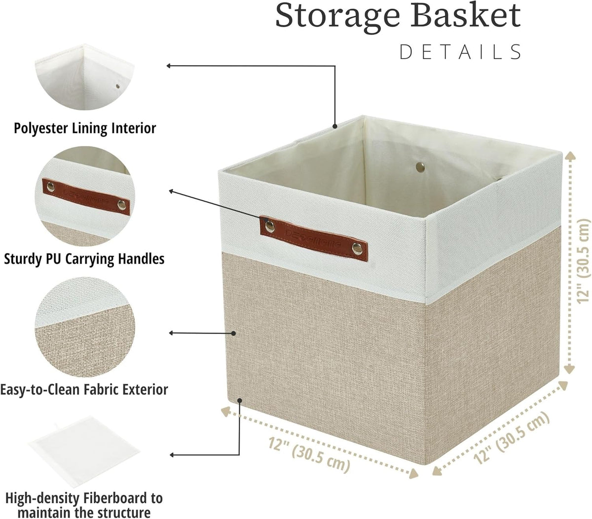 DECOMOMO Fabric Cube Storage Bin - Storage Baskets for Shelves, Kallax (Grey & White, 13 inch Cube) - 4 Pack - PuriLite