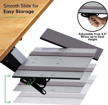 KT1 Ergonomic Under-Desk Computer Keyboard Tray. Adjustable height angle negative tilt sliding pull out drawer platform swivels 360 slides office products furniture desktop accessories with mouse pad