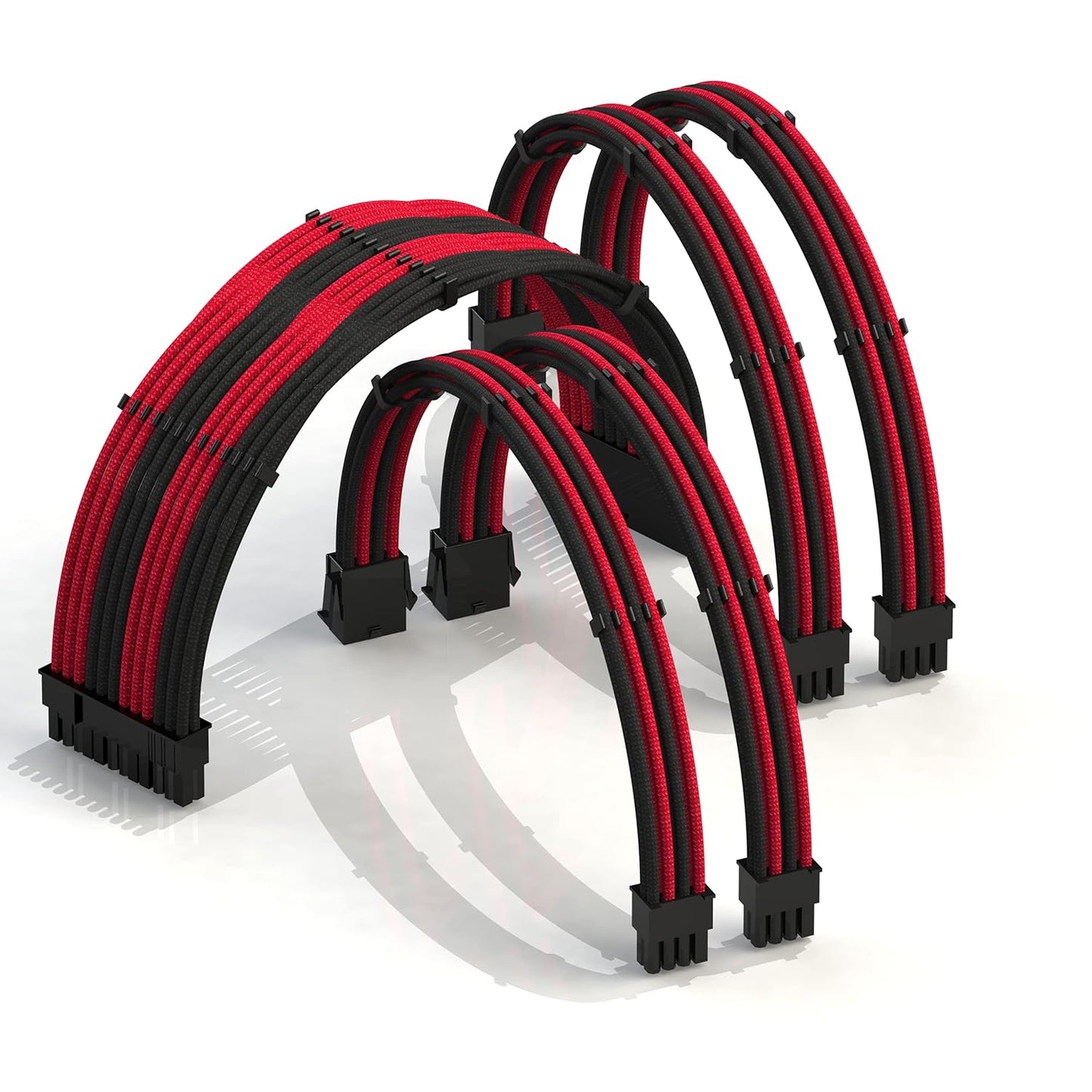 LINKUP - 30cm Super Soft and Flexible PSU Cable Extension Sleeved Custom Mod GPU PC Braided w/Comb Kit | 1 x 24 P (20+4) | 2 x 8 P (4+4) CPU | 2 x 8 P (6+2) GPU Set | 300mm - Blackgreen - PuriLite