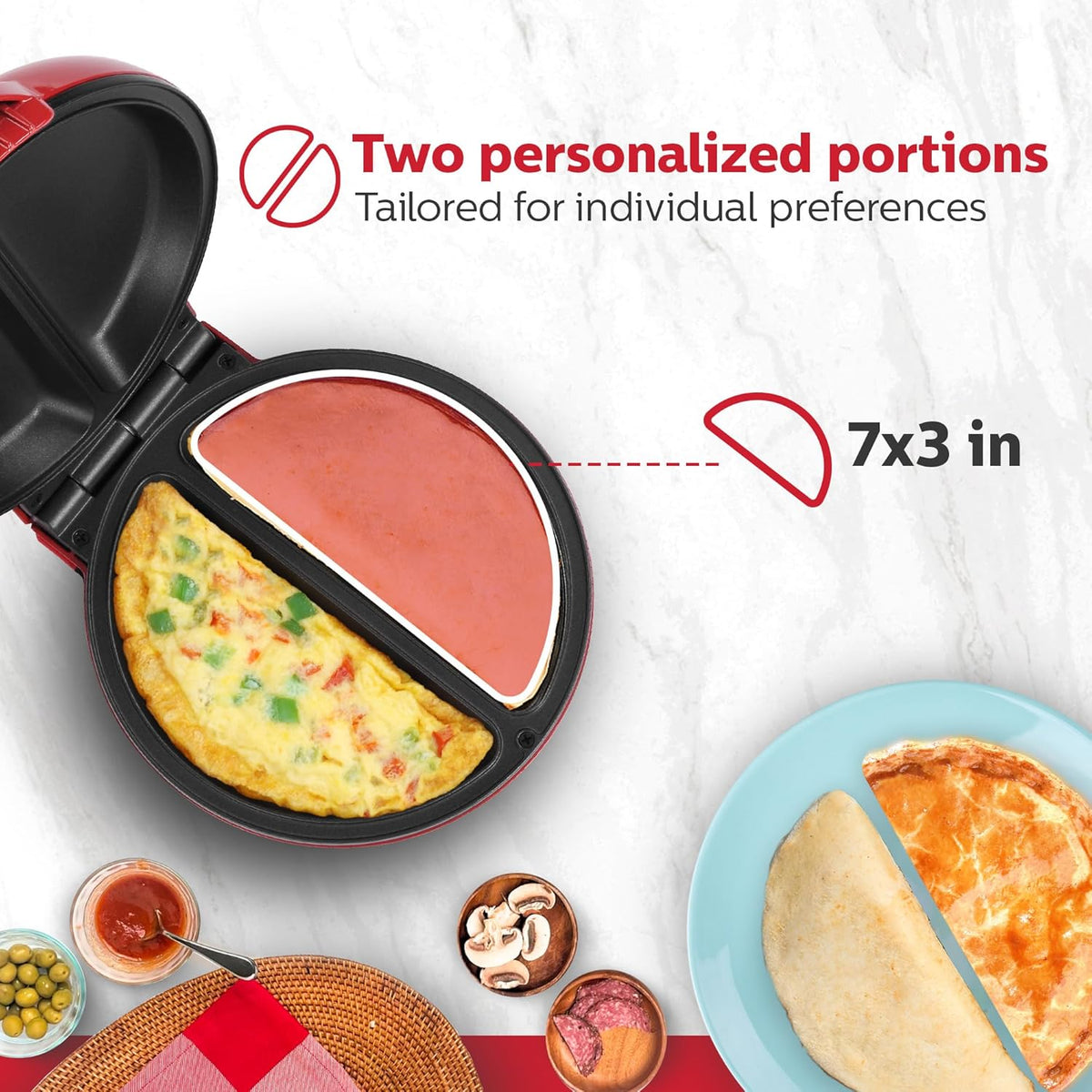 Holstein Housewares Non-Stick 6-Section Multi-Food Maker - Arepas, Mini Pancakes, Corncakes and More, 6-PC, Red/Black - PuriLite