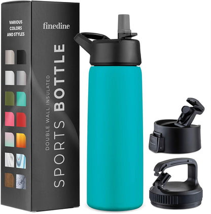 FineDine Water Bottle - Stainless Steel Insulated Water Bottle with Straw Lid, Flip Lid & Wide-Mouth Cap - Keeps Hot and Cold - 25 Oz / 739ml - Pure Pearly White - PuriLite