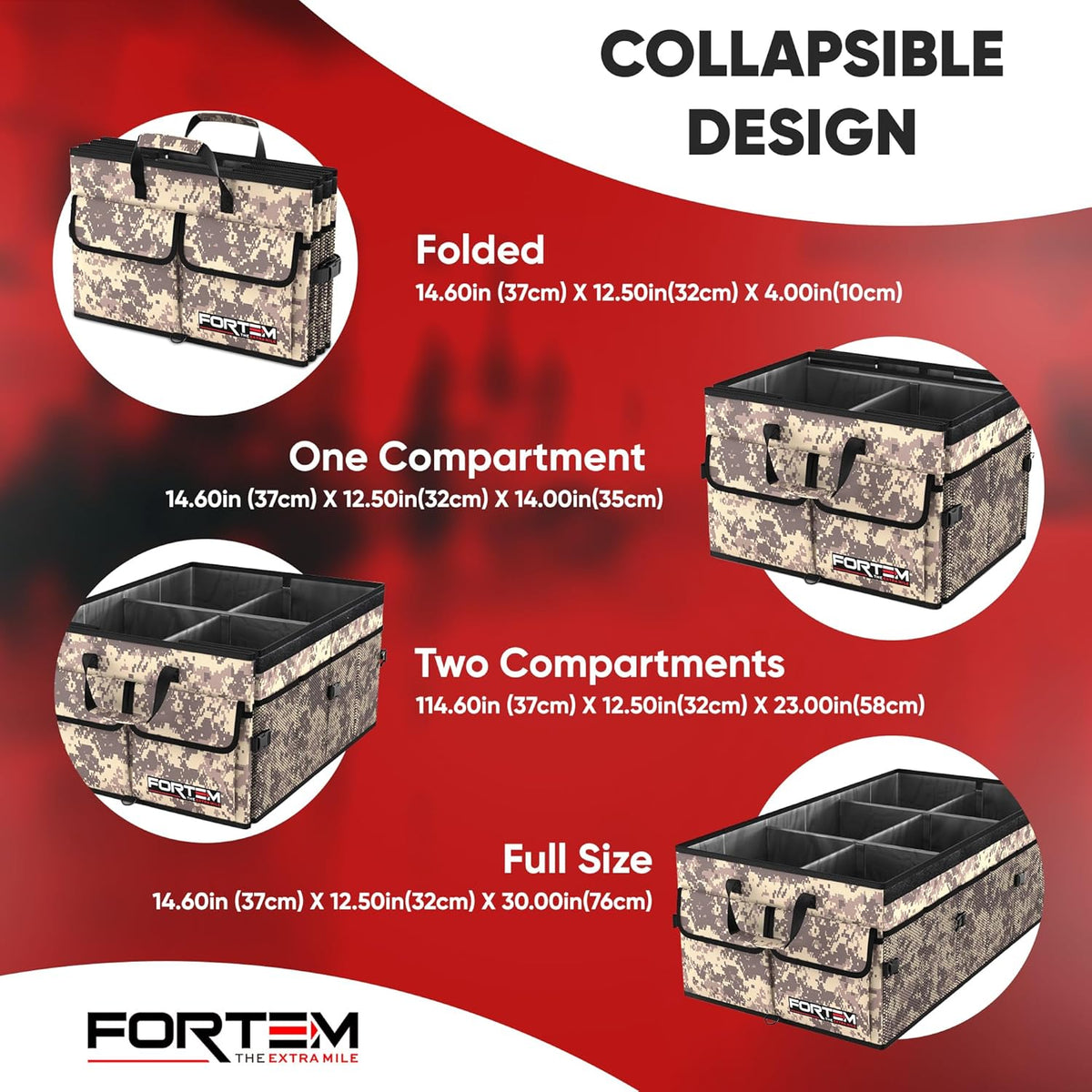 FORTEM Car Trunk Organizer, Collapsible Multi Compartment Car Organizer, Foldable SUV Storage for Car Accessories for Women Men, Non Slip Bottom, Securing Straps, Soft Cover 50L (Black, Standard) - PuriLite