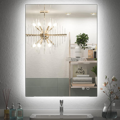 Keonjinn 40 x 32 Inch LED Bathroom Mirror with Acrylic, Backlit Mirror Anti-Fog, Lighted Bathroom Mirror for Wall, CRI90 High Definition Dimmable Large Makeup Mirror(Horizontal/Vertical) - PuriLite