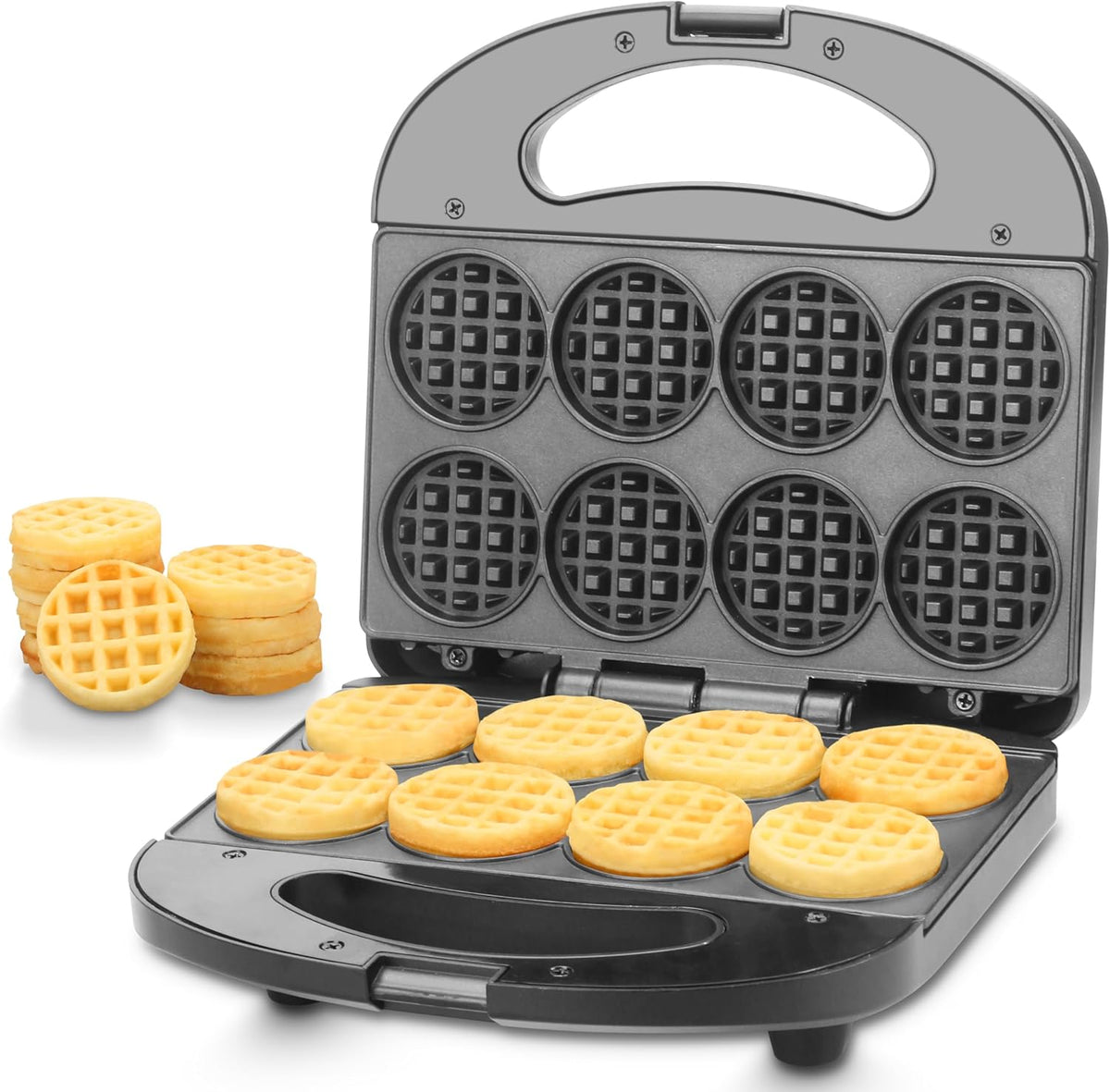 FineMade Mini Waffle Maker Machine, Small Waffle Bites Maker for Kids, Makes 8 x 2” Tiny Waffle Bites, Ideal for Breakfast, Snacks, Desserts and More - PuriLite