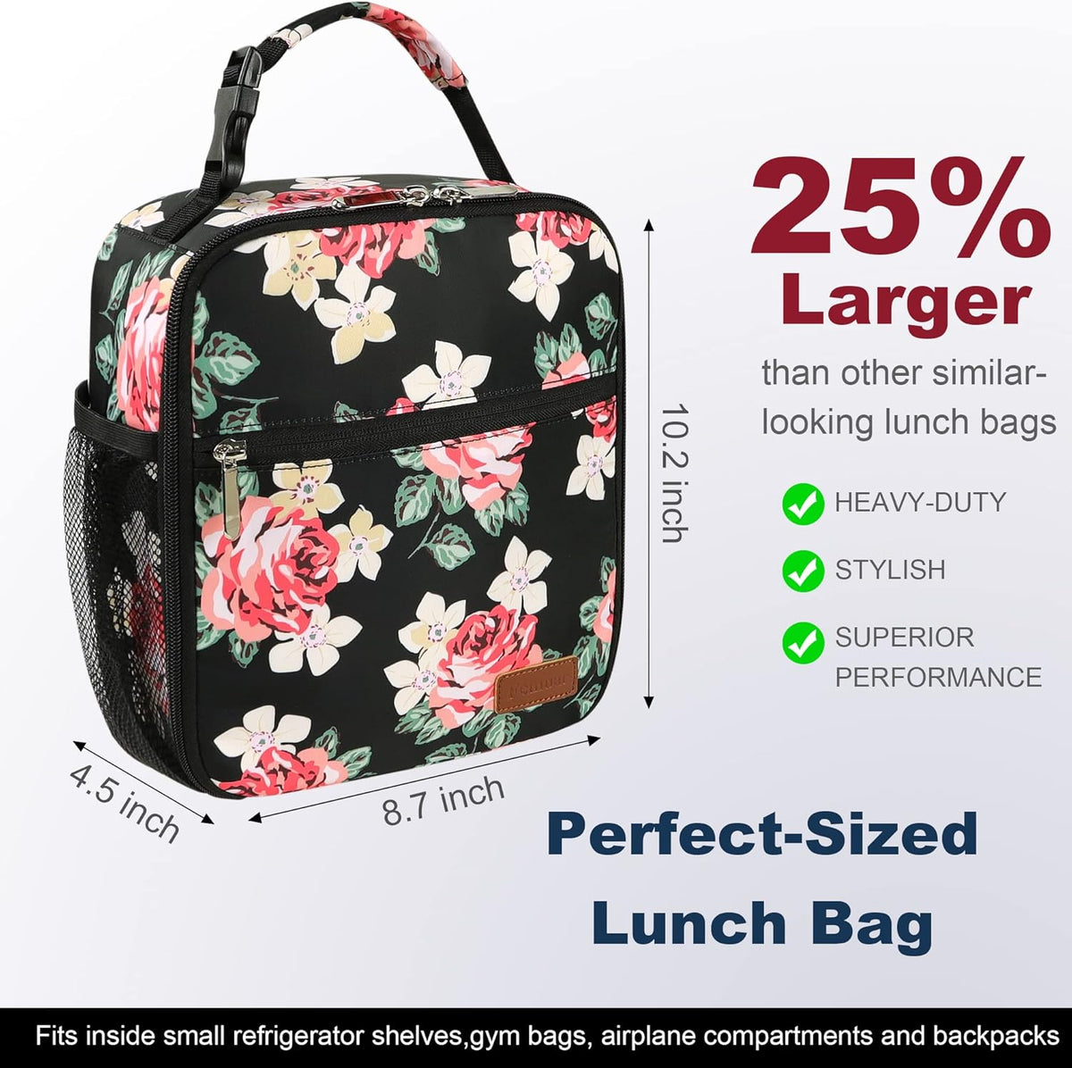 Lunch Box for Men Women Adults Small Lunch Bag for Office Work Picnic - Reusable Portable Lunchbox, Black - PuriLite