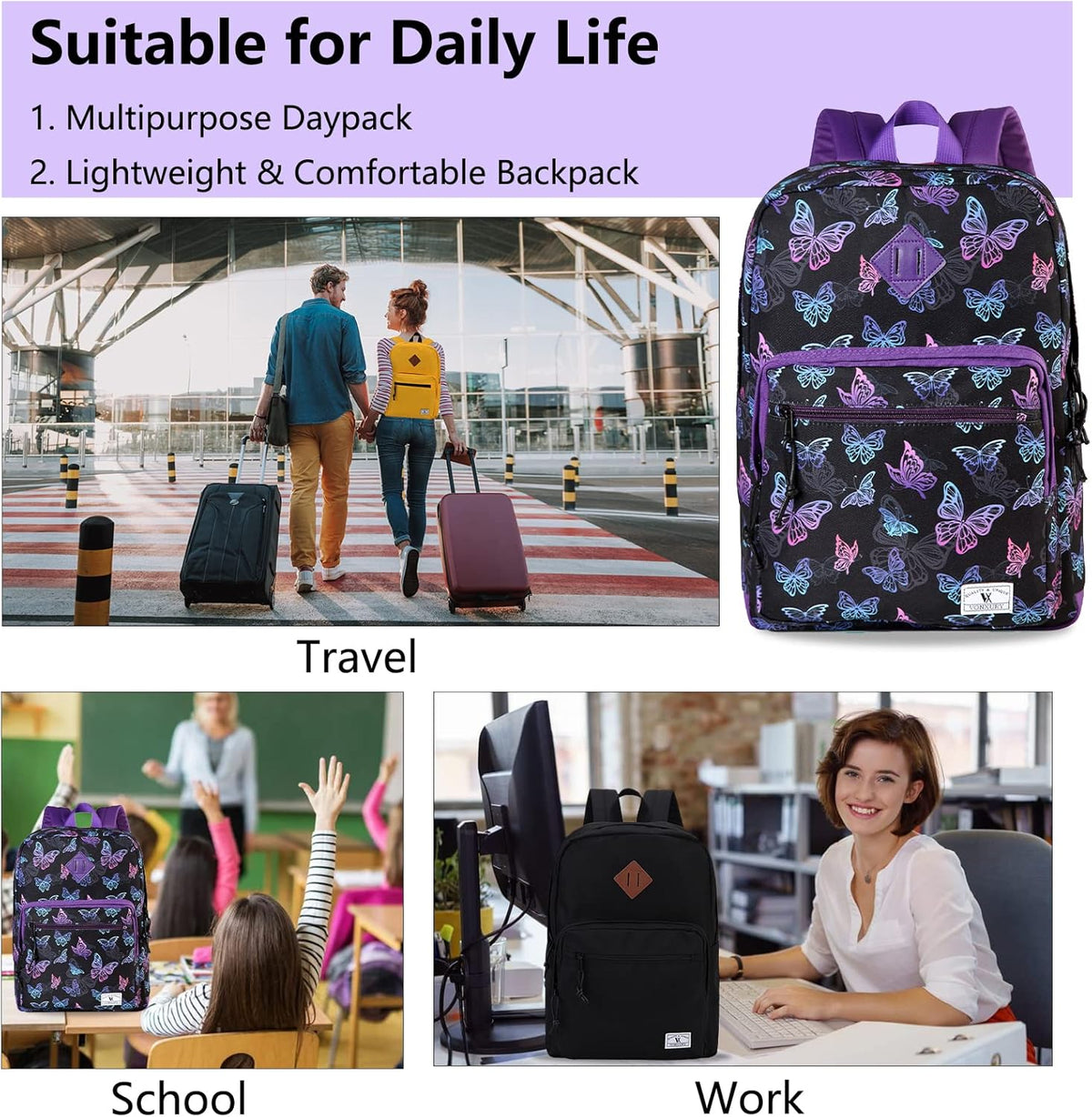 School Backpack for Kids,Lightweight Water Resistant Work Travel Backpack for Women Men Teens VONXURY - PuriLite