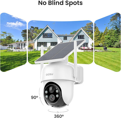 AOSU Security Cameras Outdoor Wireless, 4 Cam-Kit, No Subscription, Solar-Powered, Home Security Cameras System with 360° Pan & Tilt, Auto Tracking, 2K Color Night Vision, Easy Setup, 5G & 2.4G WiFi - PuriLite