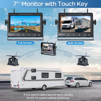 Magnetic Solar Wireless Backup Camera No Installation VASTEND 7'' Rear View Camera for Car No Delay 10000mAh Rechargeable RV Backup Camera 1080P for Truck Trailer Camper (VS-7A) - PuriLite