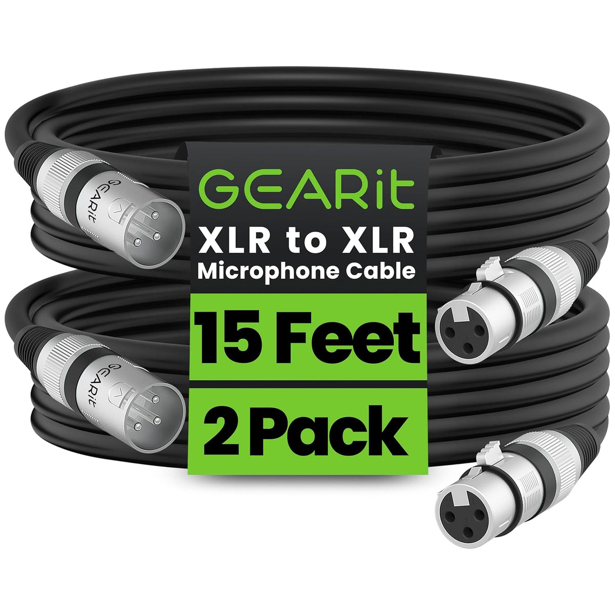 GEARit XLR Male to Female Microphone Cable (10 Feet, 6-Pack) 3-Pin Balanced Shielded Mixer, Recording Studio, Podcast - Black - PuriLite