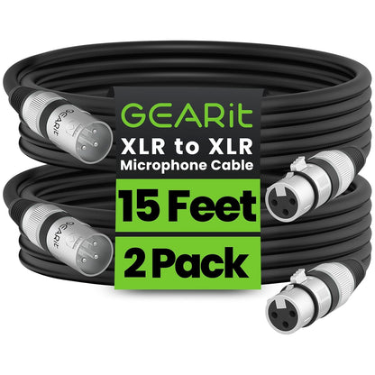 GEARit XLR Male to Female Microphone Cable (10 Feet, 6-Pack) 3-Pin Balanced Shielded Mixer, Recording Studio, Podcast - Black - PuriLite
