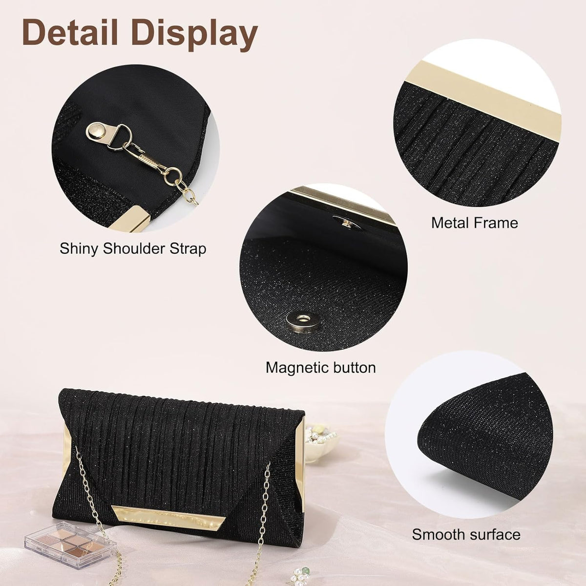 DTGN Evening Bags Clutch Purses for Women Formal, Purse Handbag Crossbody Bag Strap Shoulder Bag for Wedding Guest Party - PuriLite