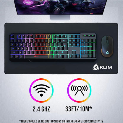 KLIM  Chroma Wireless Gaming Keyboard RGB New - Long-Lasting Rechargeable Battery - Quick and Quiet Typing - Water Resistant Backlit Wireless Keyboard for PC PS5 PS4 Mac - Black - PuriLite