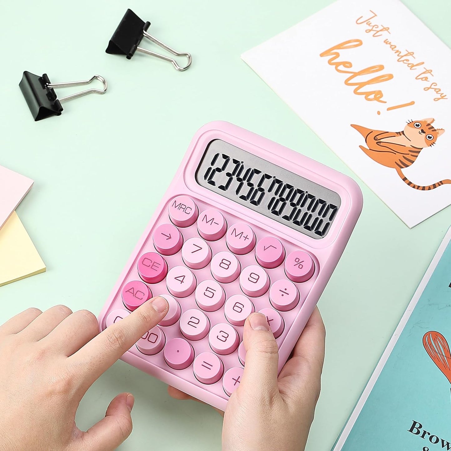 Mr. Pen- Mechanical Switch Calculator, 12 Digits, Large LCD Display, Orange With Big Buttons, Desktop, Cute and Aesthetic Design - PuriLite