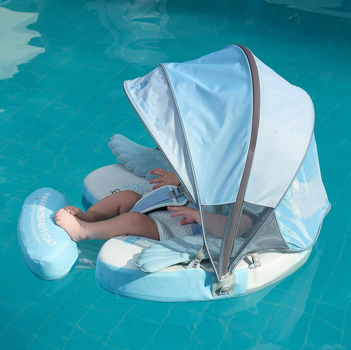 Mambobaby Baby Swim Float with Canopy, Non-Inflatable Solid Baby Float, Upgrade Soft Skin-Friendly Material Infant Swim Float - PuriLite