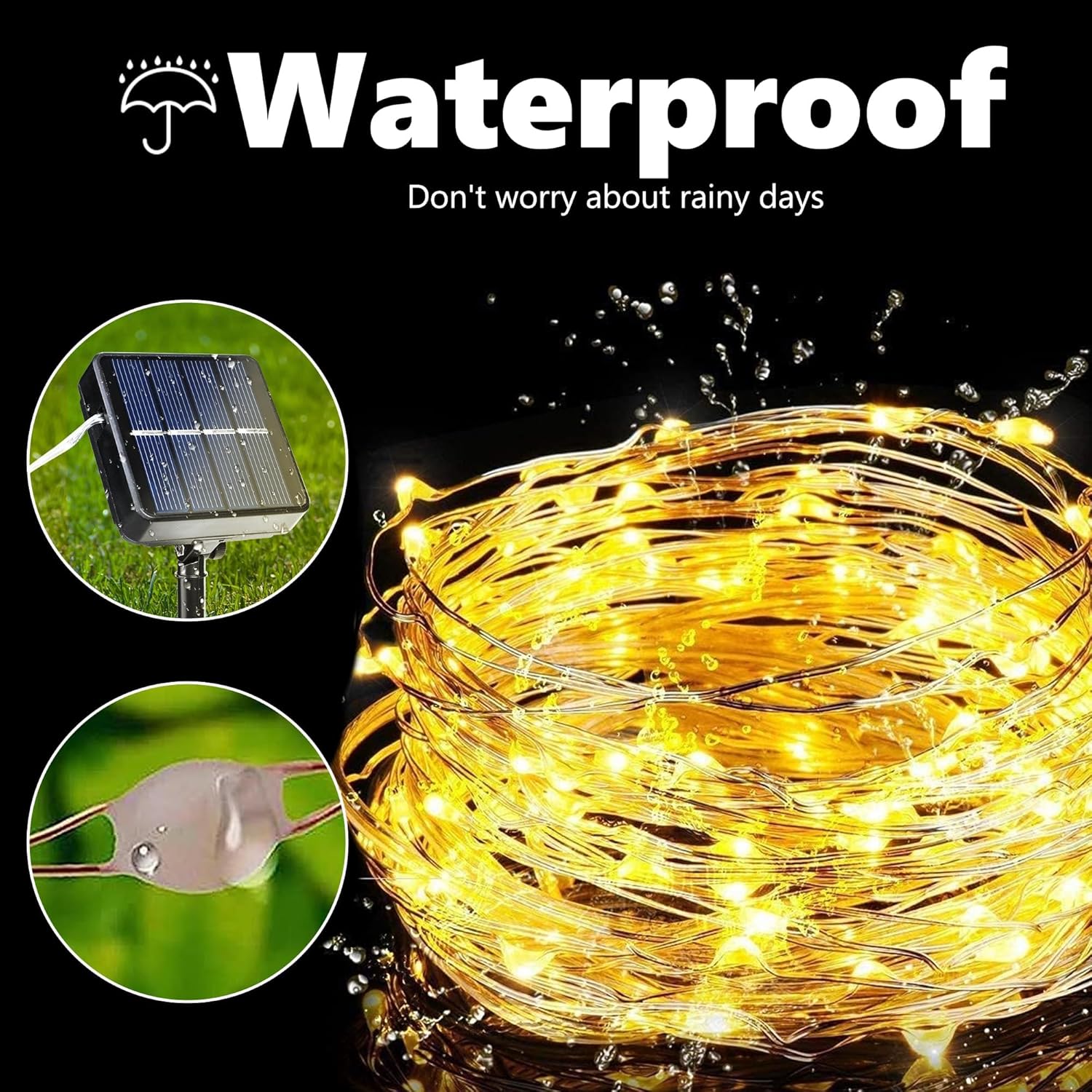 Joomer Solar String Lights Outdoor, 2Pack Total 80FT 240LED 8 Modes Solar Fairy Lights, Super Bright Waterproof Twinkle Lights for Tree, Patio, Garden, Outdoors (Warm White) - PuriLite