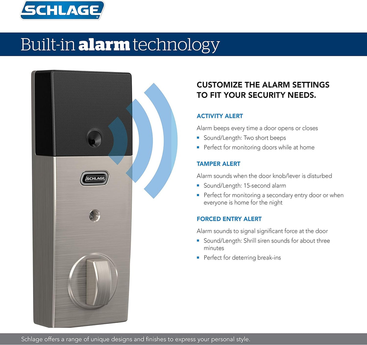 Schlage BE469ZP CAM 622 Connect Smart Deadbolt with Alarm with Camelot Trim in Matte Black, Z-Wave Plus Enabled - PuriLite