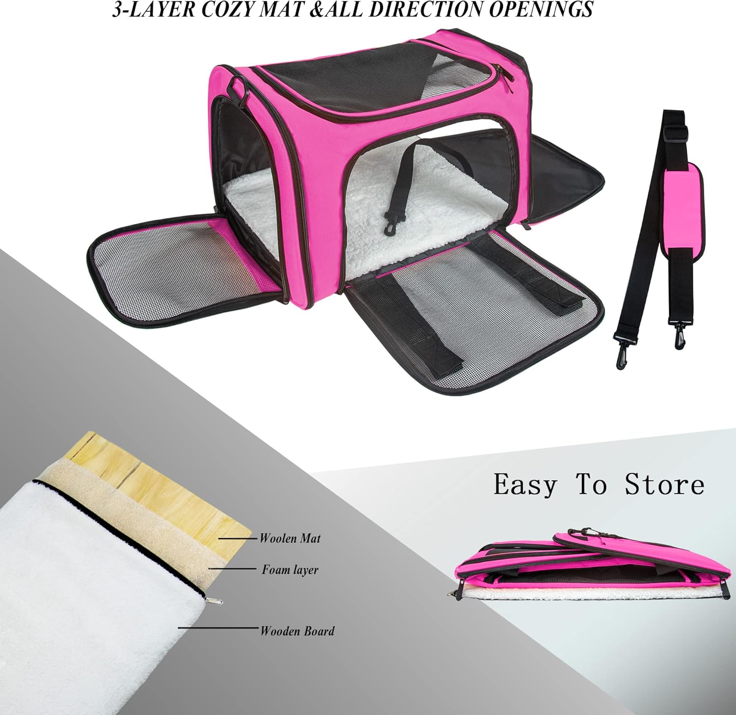 NextFri Soft Sided Carrier for Cats Dogs,TSA Airline Approved Collapsible Travel Pet Carrier (Magenta, Medium) - PuriLite