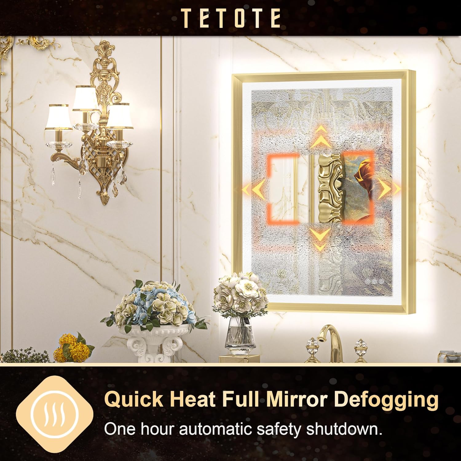 TETOTE 28x36 LED Mirror for Bathroom Black Metal Frame Frontlit & Backlit Lighted Vanity Mirror Baroque Gothic Anti Fog Stepless Dimmable White/Warm/Natural,Wall Mounted(Horizontal/Vertical) - PuriLite
