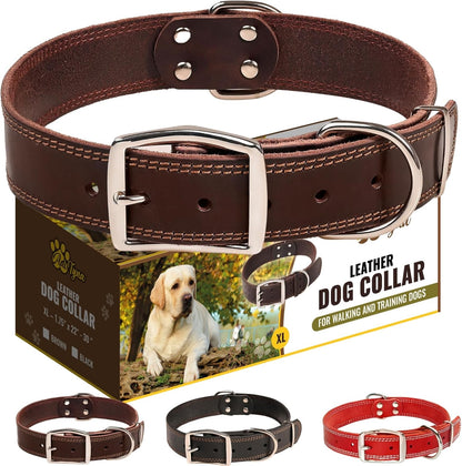 ADITYNA Heavy-Duty Leather Dog Collar for Medium Dogs - Soft and Strong, 100% Genuine Leather - Collier Pour Chien (Medium: Fit 13" - 20" Neck, Brown) - PuriLite