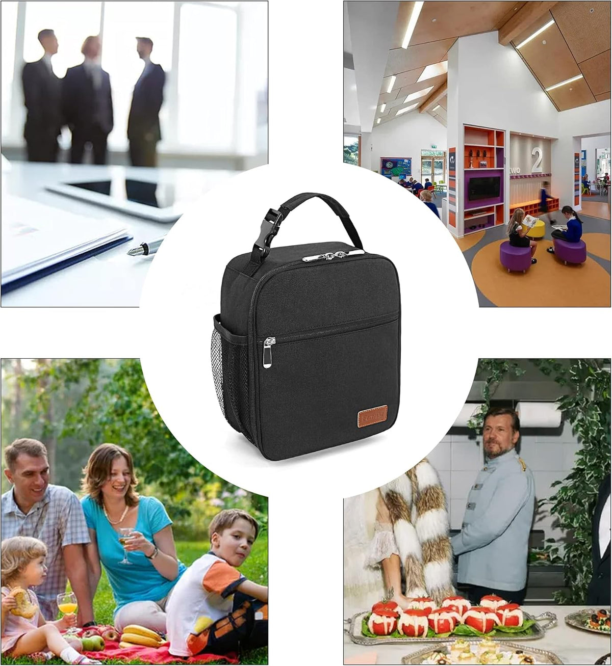 Lunch Box for Men Women Adults Small Lunch Bag for Office Work Picnic - Reusable Portable Lunchbox, Black - PuriLite