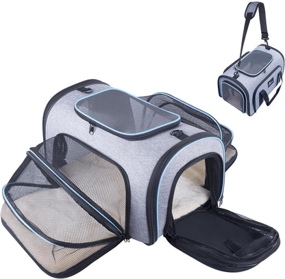 Siivton Cat Carrier,4 Sided Expandable Pet Carrier for Travel,Collapsible Soft-Sided Carriers with Removable Fleece Pad and Shoulder Straps,Airline Approved(17.5"x 11"x 11") - PuriLite