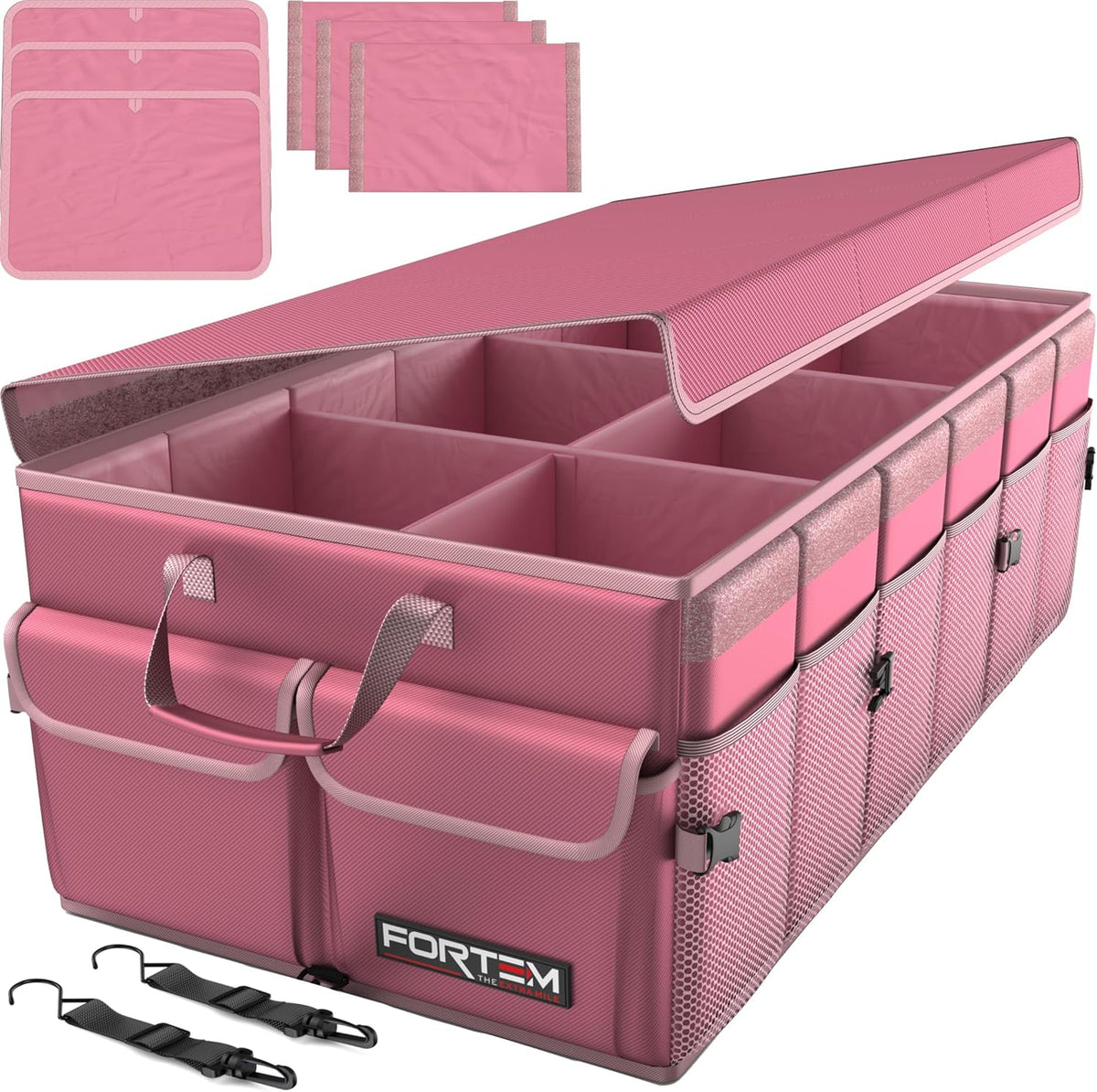 FORTEM Car Trunk Organizer, Collapsible Multi Compartment Car Organizer, Foldable SUV Storage for Car Accessories for Women Men, Non Slip Bottom, Securing Straps, Soft Cover 50L (Black, Standard) - PuriLite