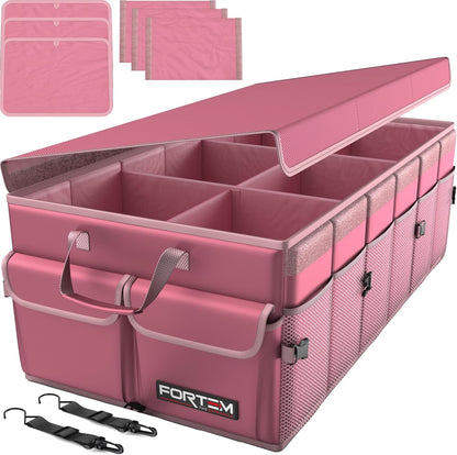 FORTEM Car Trunk Organizer, Collapsible Multi Compartment Car Organizer, Foldable SUV Storage for Car Accessories for Women Men, Non Slip Bottom, Securing Straps, Soft Cover 50L (Black, Standard) - PuriLite