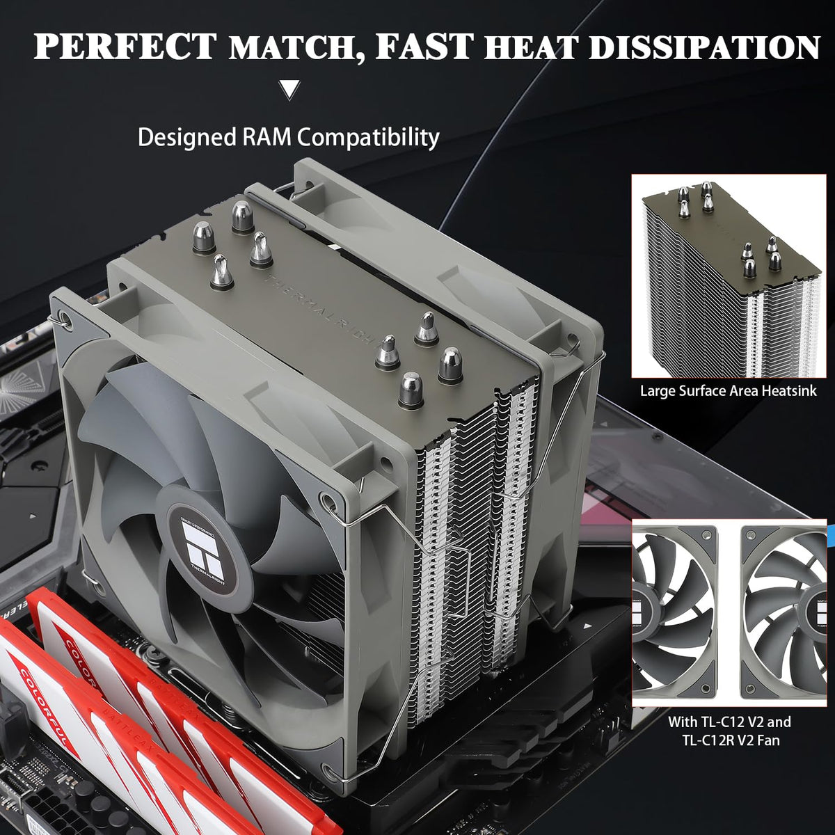 Thermalright Assassin Spirit 120 V2 PLUS CPU Air Cooler,1500RPM Speed,4 Heat Pipes, TL-C12C V2×2 PWM Quiet Fans CPU Cooler With S-FDB Bearing, for AMD AM4 AM5/Intel 1700/1150/1151/1200,17XX PC Cooling - PuriLite