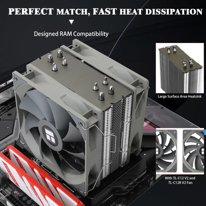 Thermalright Assassin Spirit 120 V2 PLUS CPU Air Cooler,1500RPM Speed,4 Heat Pipes, TL-C12C V2×2 PWM Quiet Fans CPU Cooler With S-FDB Bearing, for AMD AM4 AM5/Intel 1700/1150/1151/1200,17XX PC Cooling - PuriLite