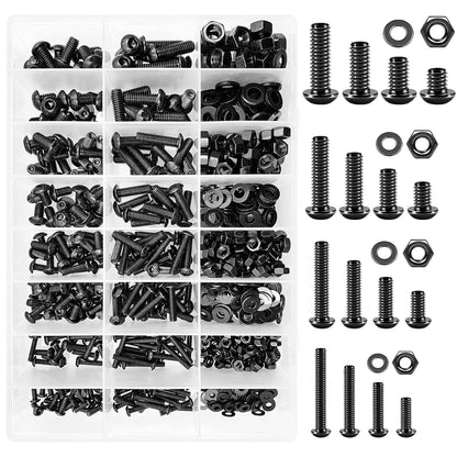 Mywish 900Pcs Metric Screw Assortment, M3 M4 M5 M6 Screw Assortment Kit 304 Stainless Steel Hex Socket Button Head Socket Cap Metric Screws Bolts & Flat Washers/Nuts/Hex Wrenches 16 Sizes 8MM to 20MM - PuriLite