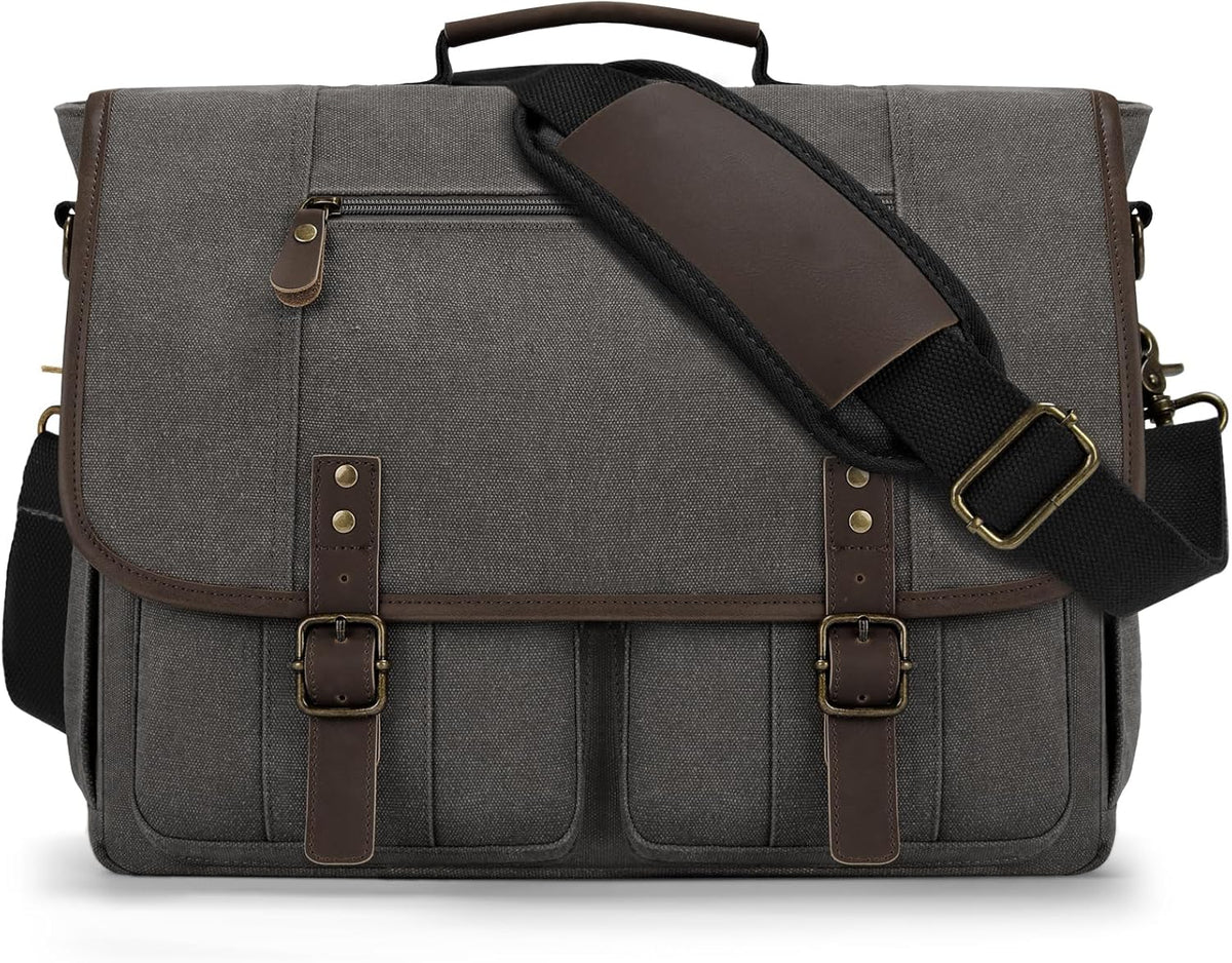 RAINSMORE Canvas Messenger Bag Men 17-17.3 Inch Laptop Bag Computer Briefcase Water Resistant Satchel Bag for Men Work Office - PuriLite