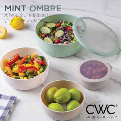 COOK WITH COLOR Prep Bowls with Lids- 8 Piece Nesting Plastic Small Mixing Bowl Set with Lids (Teal Ombre) - PuriLite