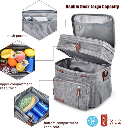 Lunch Bag for Women Men Double Deck Lunch Box - Leakproof Insulated Soft Large Lunch Cooler Bag, MIYCOO (Black,15L) - PuriLite