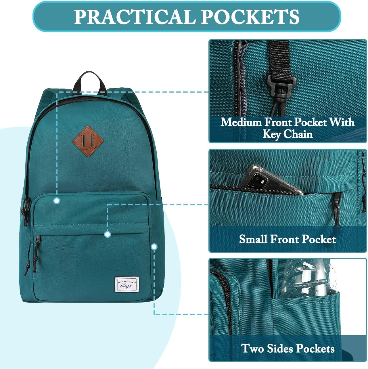 School Backpack, Kasqo 15.6 Inch Classic Lightweight Water-Resistant Backpack for Men Women Teens Girls Boys Kids to School, College, Travel, Work, Black - PuriLite