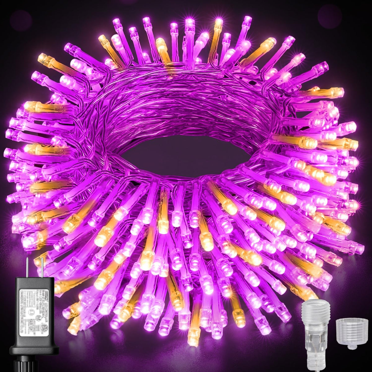 Halloween Lights Outdoor, 105 FT 300 LED Waterproof Plug in String Lights with Memory Function, 8 Lighting Modes for Halloween Party Decor(Purple Orange) - PuriLite