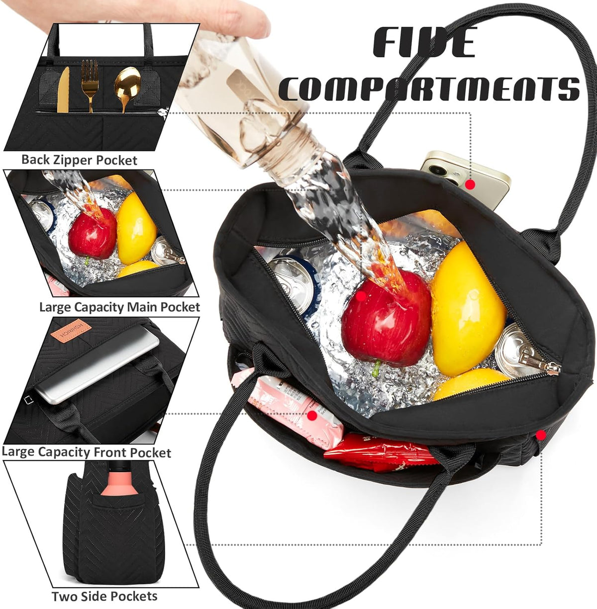 Lunch Bag for Women, Insulated Lunch Box for Work, Large Leakproof Cooler Purse with Side Pockets & Removable Shoulder Strap Women's Lunch Tote Bag for Picnic Work Beach Cute Lunch Bags (Heart) - PuriLite