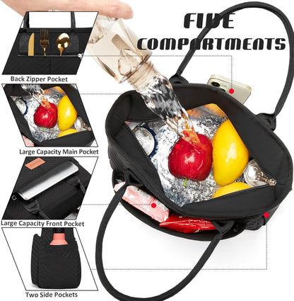 Lunch Bag for Women, Insulated Lunch Box for Work, Large Leakproof Cooler Purse with Side Pockets & Removable Shoulder Strap Women's Lunch Tote Bag for Picnic Work Beach Cute Lunch Bags (Heart) - PuriLite
