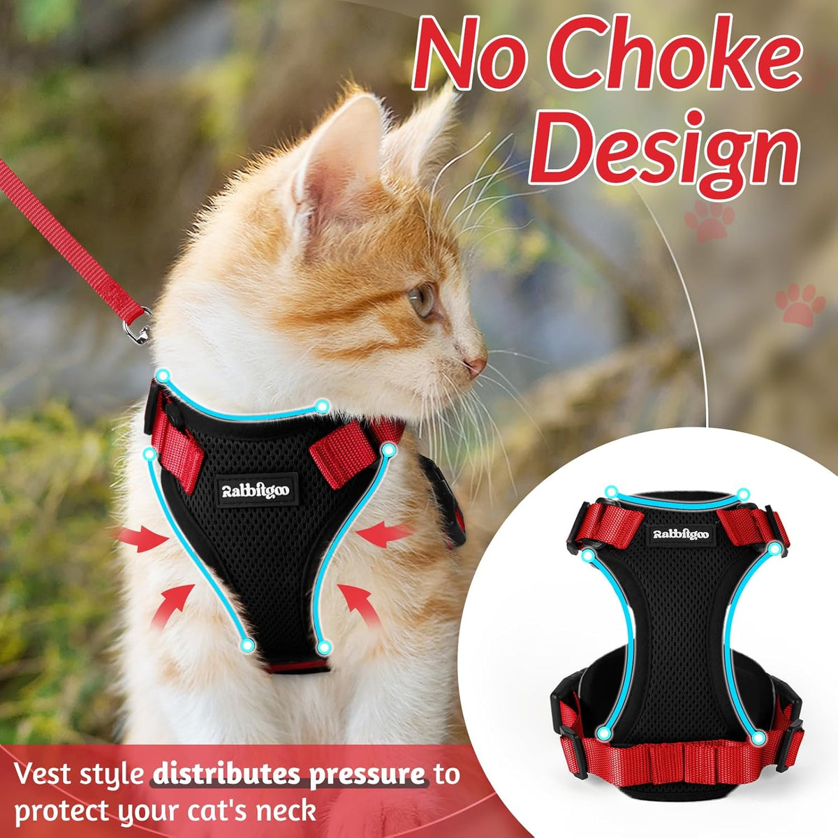 rabbitgoo Cat Harness and Leash for Walking, Escape Proof Soft Adjustable Vest Harnesses for Small Medium Cats, Easy Control Breathable Reflective Strips Jacket, XS, Black - PuriLite