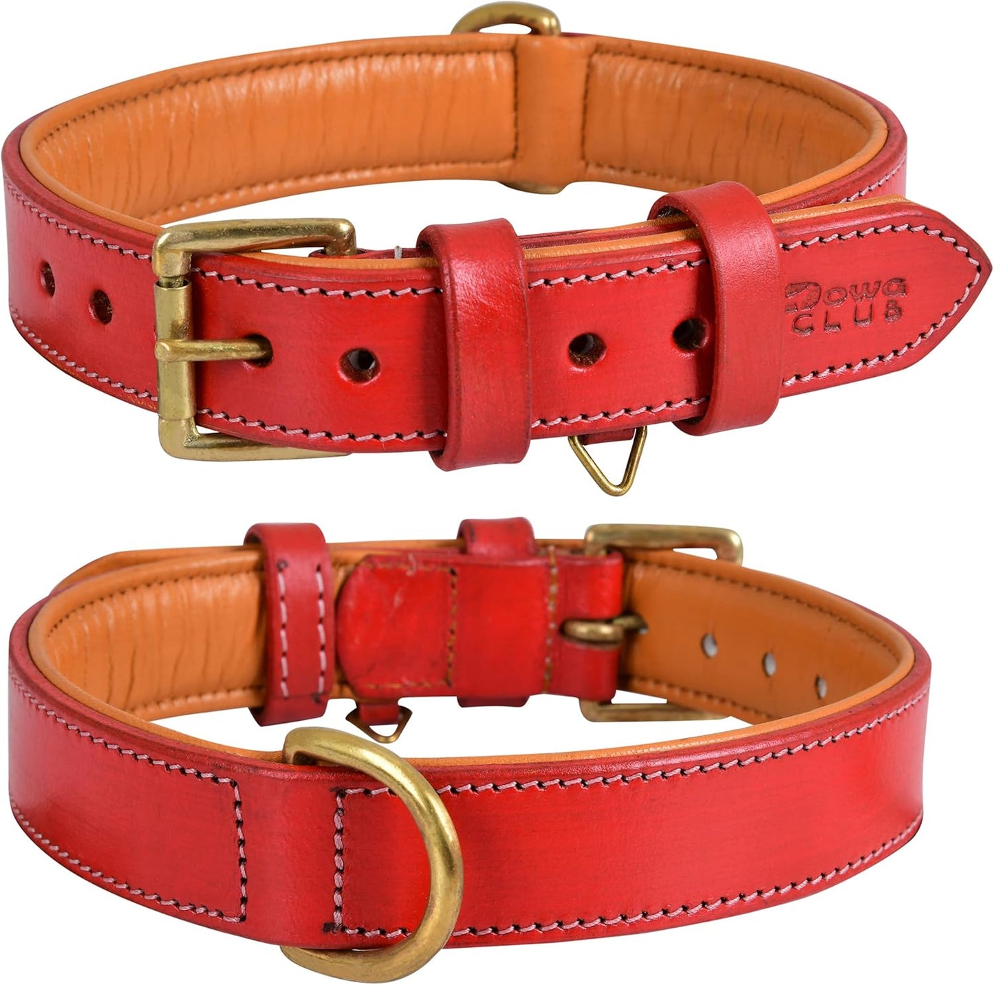 DowgClub | Genuine Leather Dog Collar | Full Grain, Heavy Duty | Comfortable, Strong | Best for Pups, Small, Medium & Large Breeds | Pink, Brown, Black, Tan - PuriLite