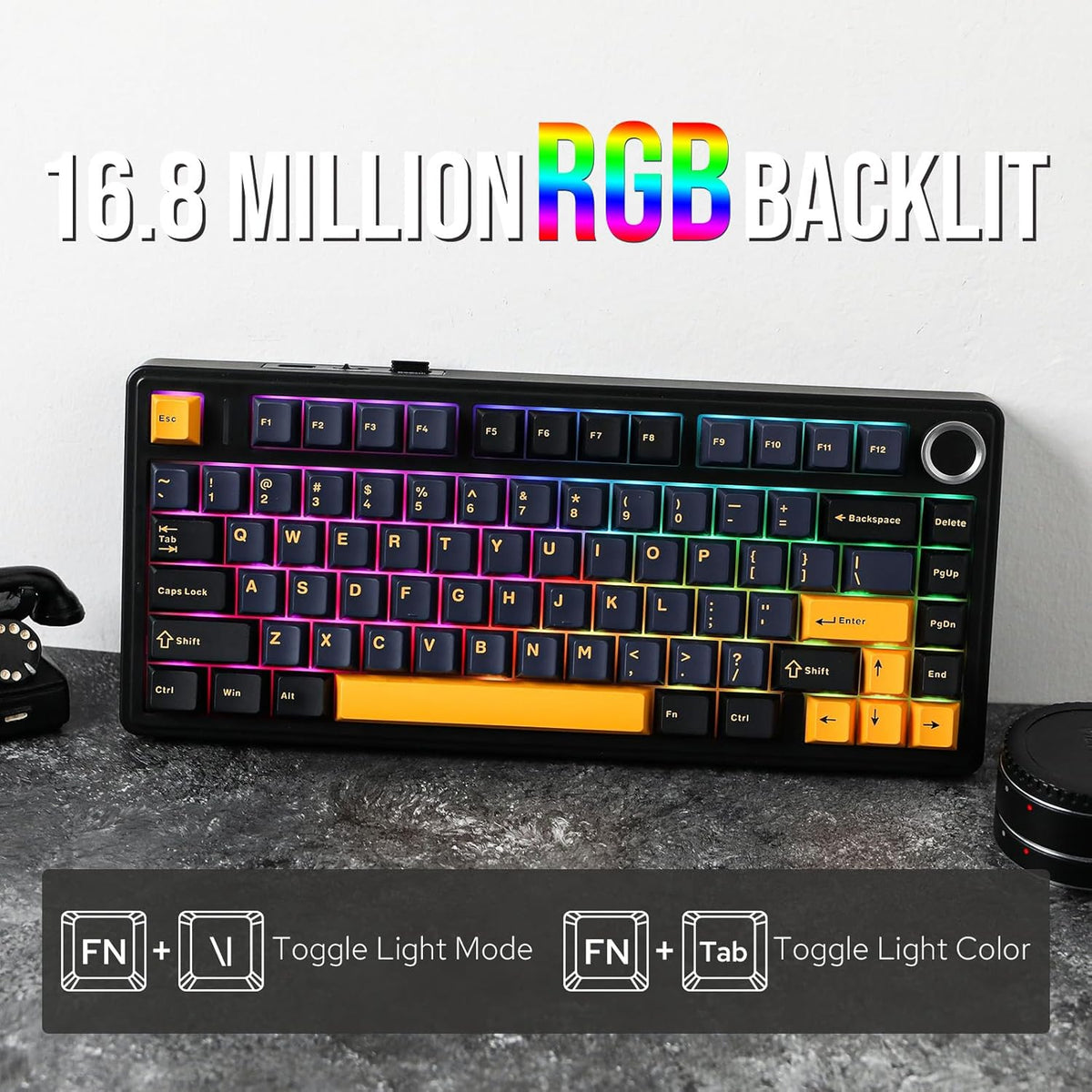 EPOMAKER x Aula F75 Gasket Mechanical Keyboard, 75% Wireless Hot Swappable Gaming Keyboard with Five-Layer Padding&Knob, Bluetooth/2.4GHz/USB-C, RGB (Black Gradient, LEOBOG Reaper Switch) - PuriLite